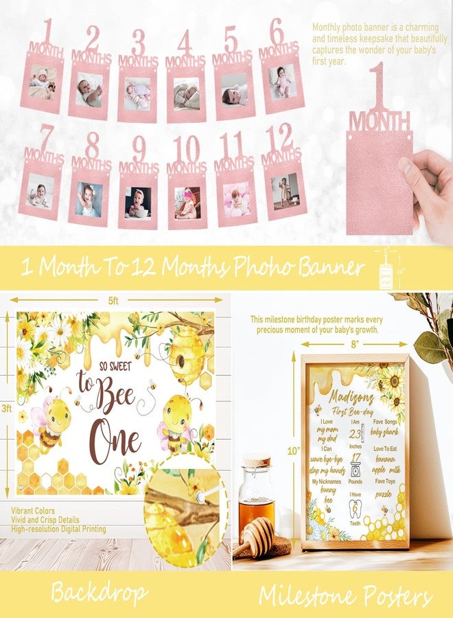 Fiesec First Bee Day Decorations Girl - 108PCs Honey Bee Themed 1st Birthday Party Supplies with So Sweet to Bee One Backdrop, Banner, Pink Yellow Balloon Garland Kit, Tablecloth - Image 5
